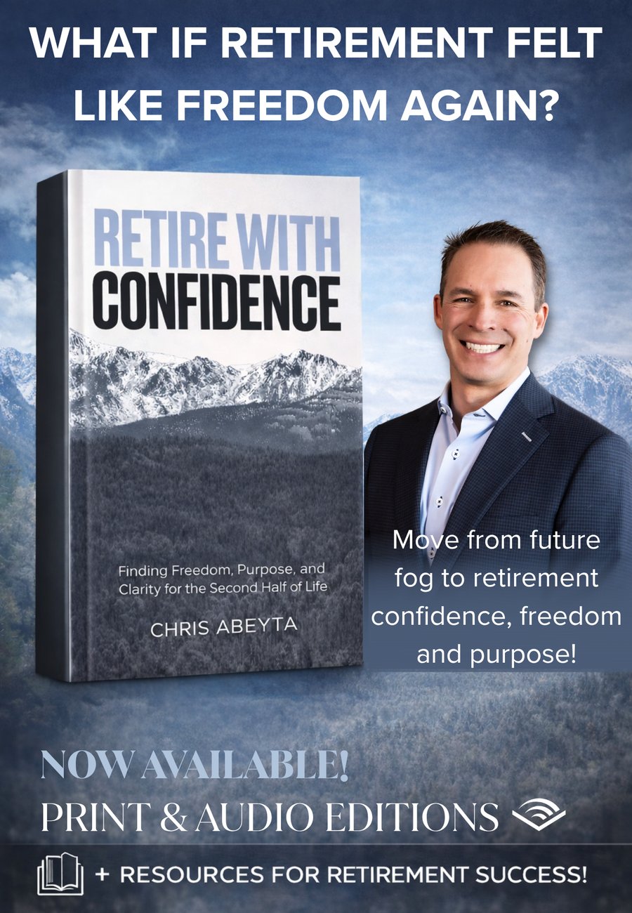 Retire with Confidence book cover by Chris Abeyta, alongside author photo
